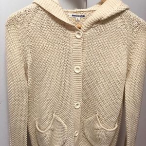 white cream hooded button sweater